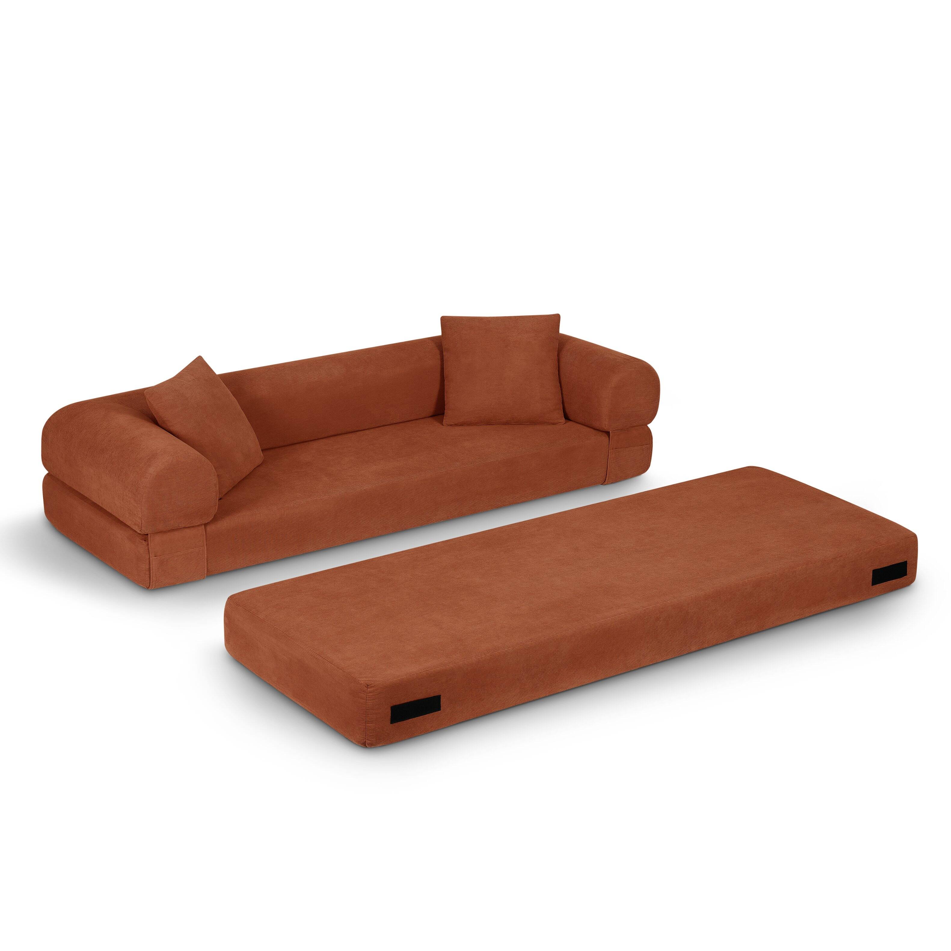 Alt View 1. Loheer - Loheer 80 Inch Convertible Sofa Bed Queen Corduroy Fold Out Couch with Storage - Orange.