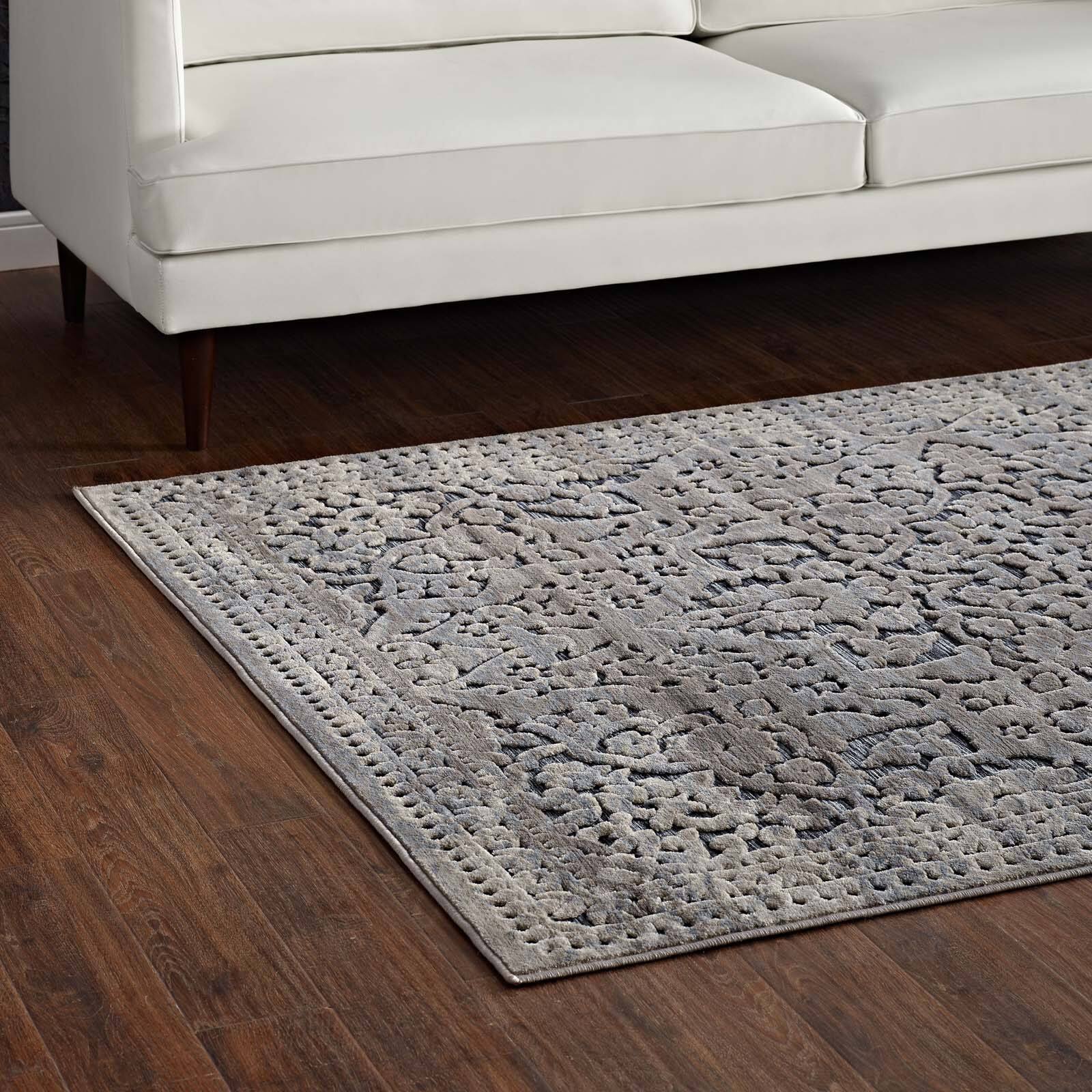 Back. Modway - Margarida Distressed Vintage Turkish Area Rug - Blue and Cream.