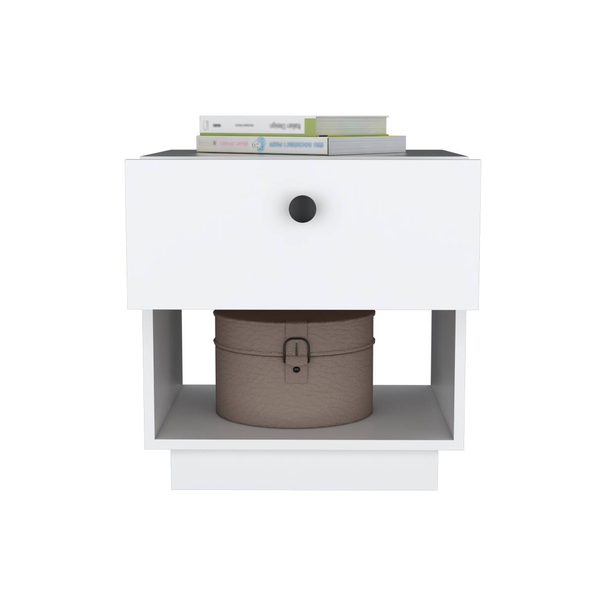 Alt View 1. Loheer - Loheer White Nightstand with One Drawer and Open Shelf for Bedroom or Living Room - White.