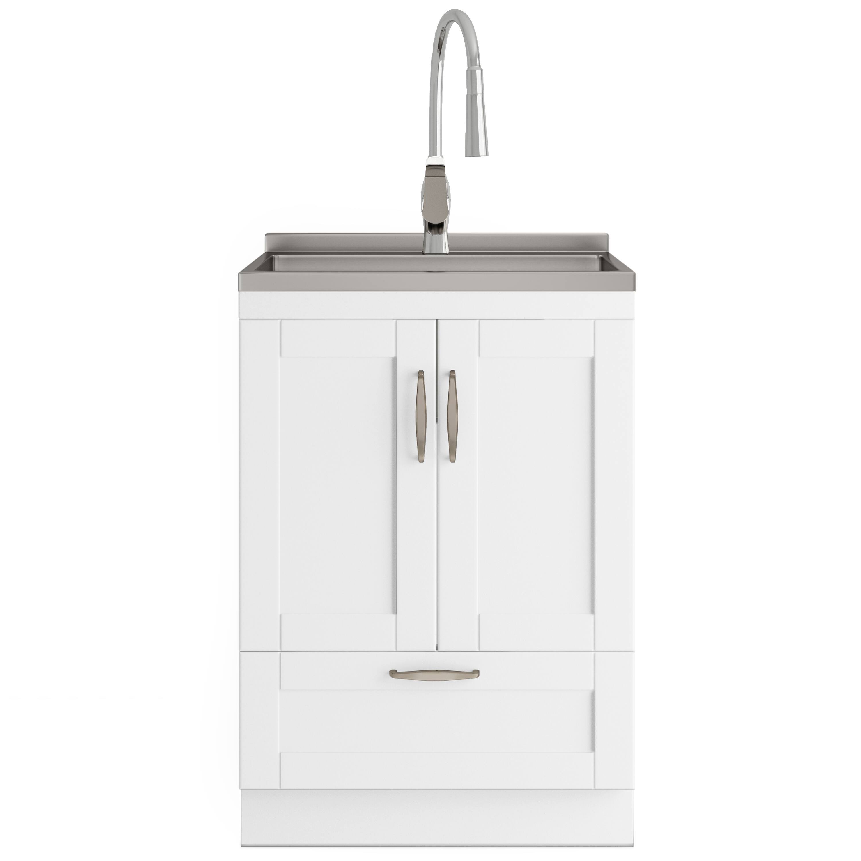 Left. Simpli Home - Reed All-In-One 24-inch Laundry Utility Sink and Cabinet - Pure White.