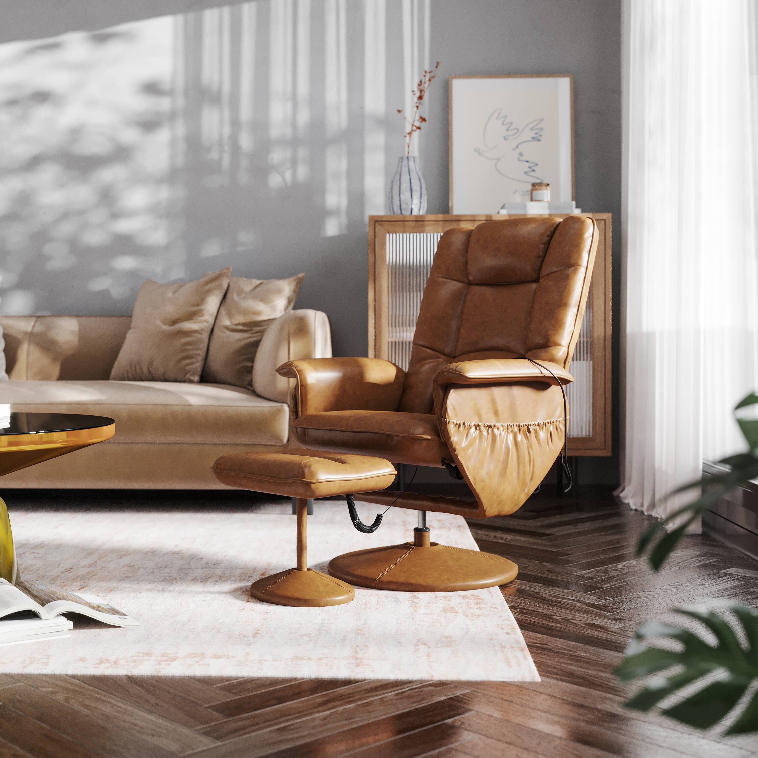 Alt View 1. Emma + Oliver - Massaging Multi-Position Recliner with Deep Side Pockets and Ottoman with Wrapped Base - Brown.