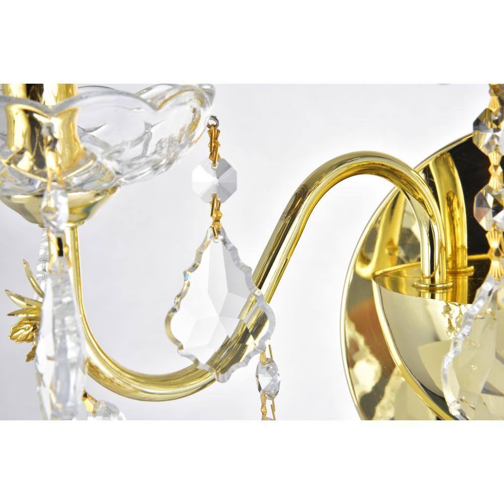 Angle. Elegant Lighting - St. Francis 3 light Gold Wall Sconce Clear Royal Cut Crystal - Gold.