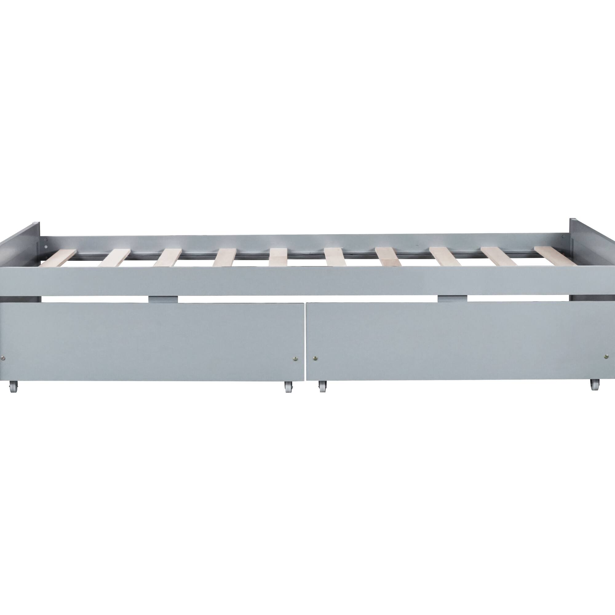 Back. GOODSILO - Twin Size Platform Bed with Two Underbed Storage Drawers for Space-Saving Bedroom Organization - Grey.