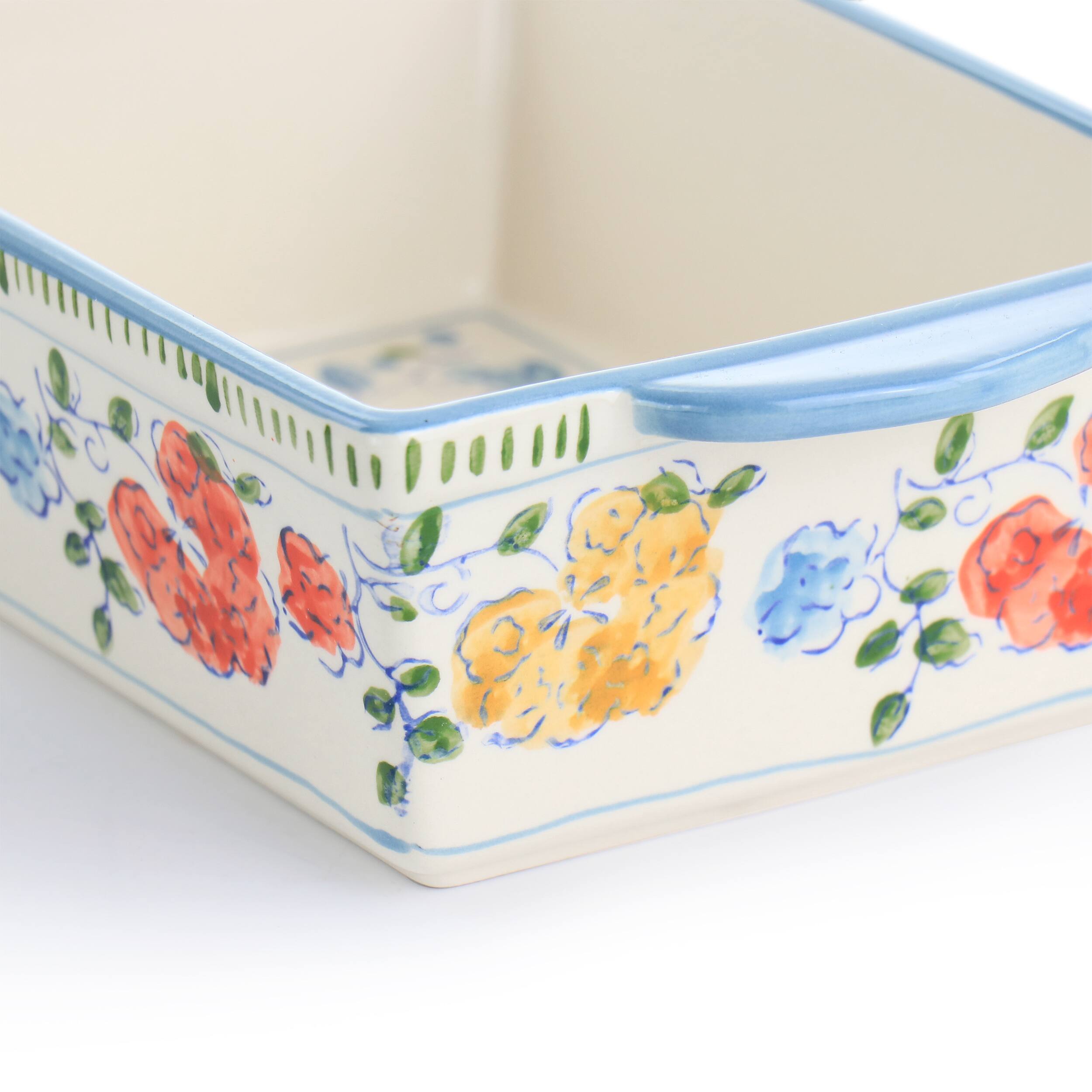 Alt View 5. Gibson - Gibson Elite Anaya 2 Piece Stoneware Bakeware Set with Hand Painted Designs - White and Blue.