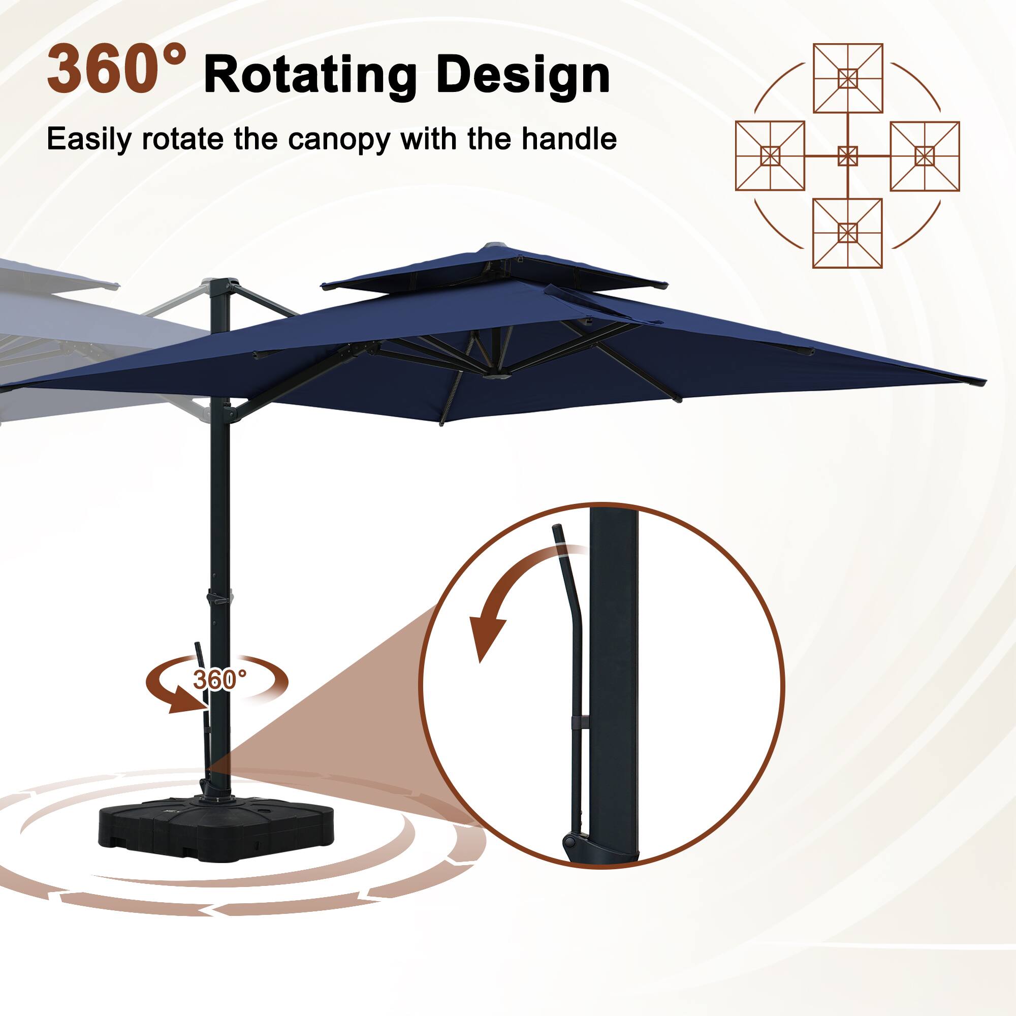 360° Rotating Design  
Easily rotate the canopy with the handle