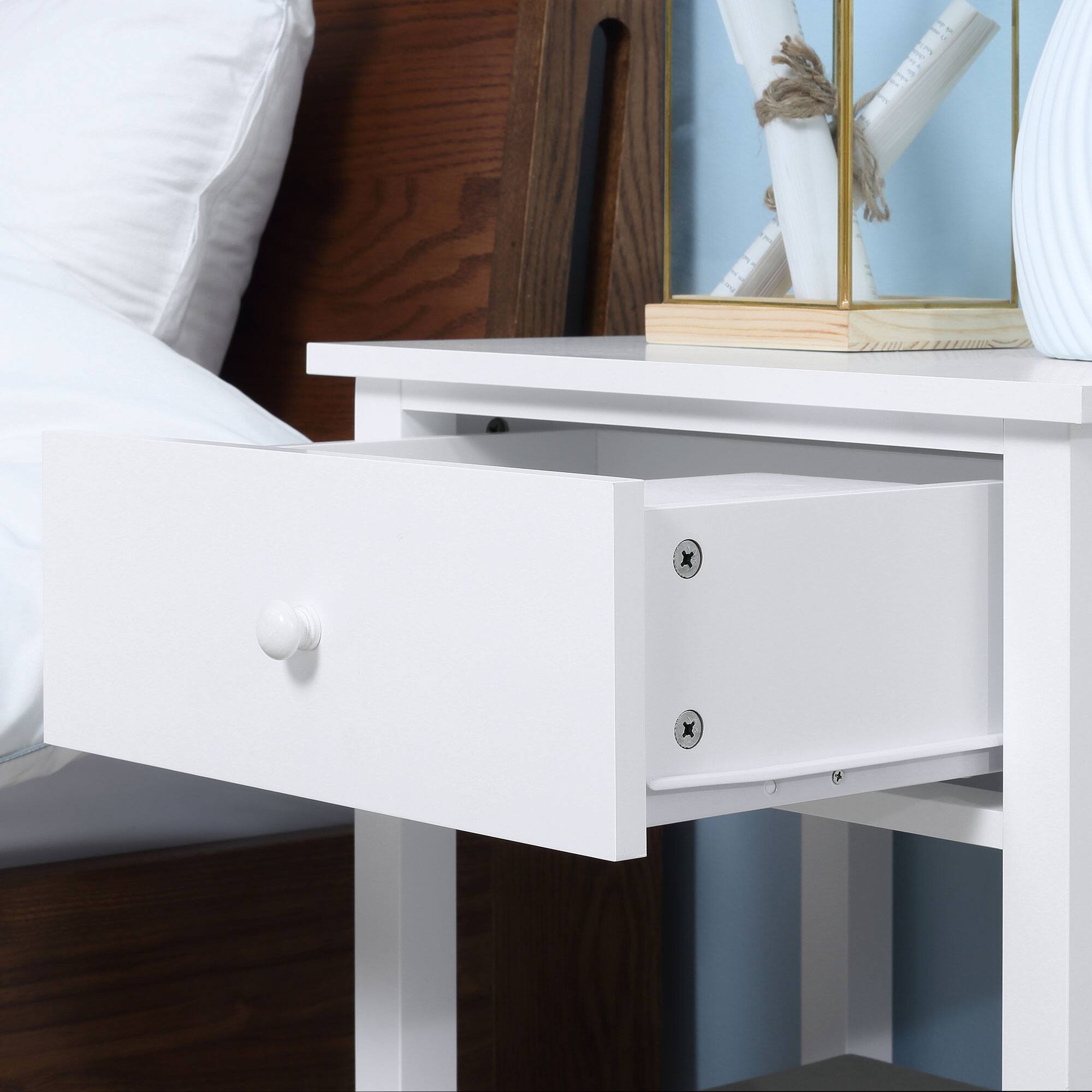 Alt View 8. Homcom - End Table, 2-tier Side Table with Drawer and Storage Shelf, Modern Side Table for Living Room - white.