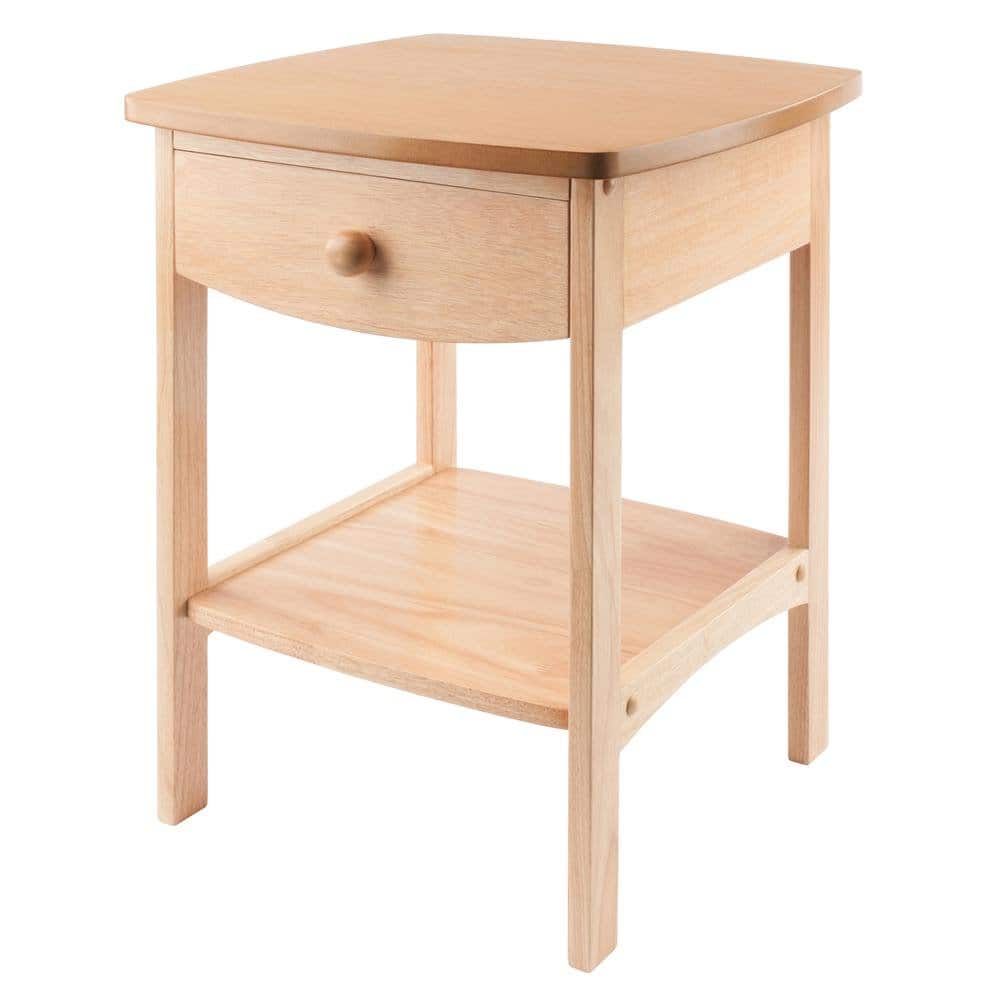 FurniFact - Mid Century Nightstand In Solid Wood Finish With Drawer And Shelf - Natural