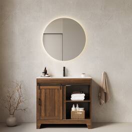 Boyel Living - 36 Bathroom Vanity with Sliding Barn Door Shelves Sintered Stone Countertop Ceramic Basin - Dark Walnut
