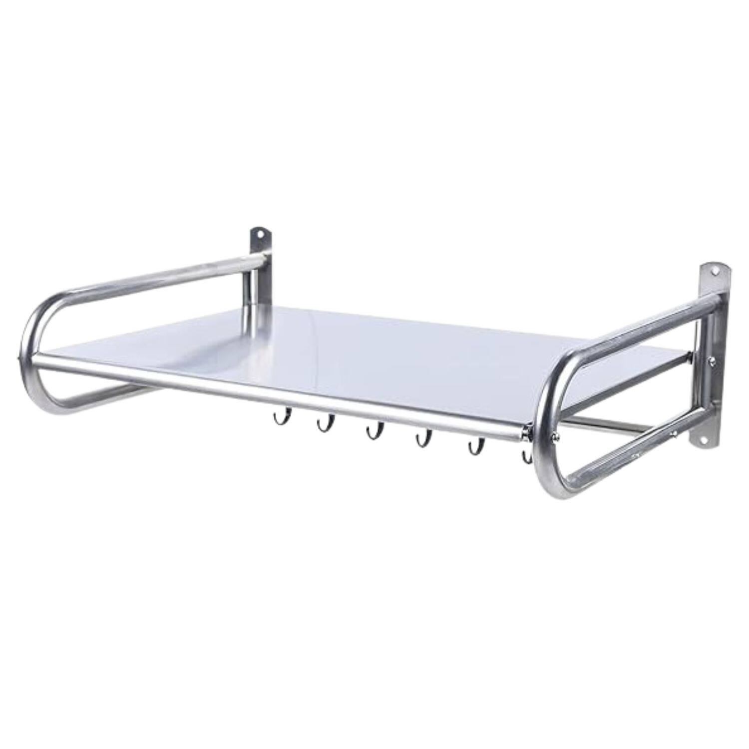 Stock Preferred - Wall-Mount Stainless Steel Microwave Oven Rack Shelf with 6 Hooks - Silver