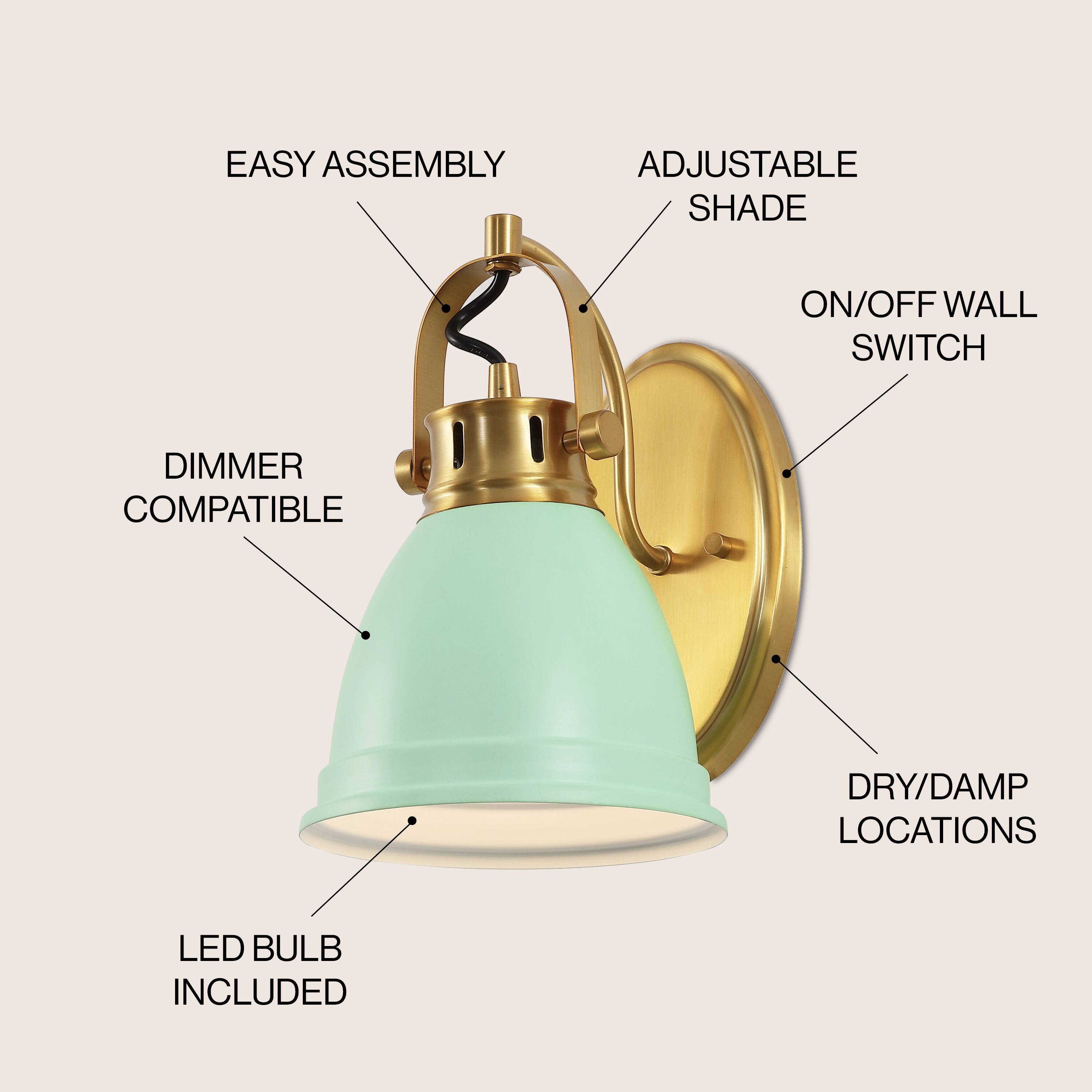 EASY ASSEMBLY  
ADJUSTABLE SHADE  
ON/OFF WALL SWITCH  
DIMMER COMPATIBLE  
DRY/DAMP LOCATIONS  
LED BULB INCLUDED