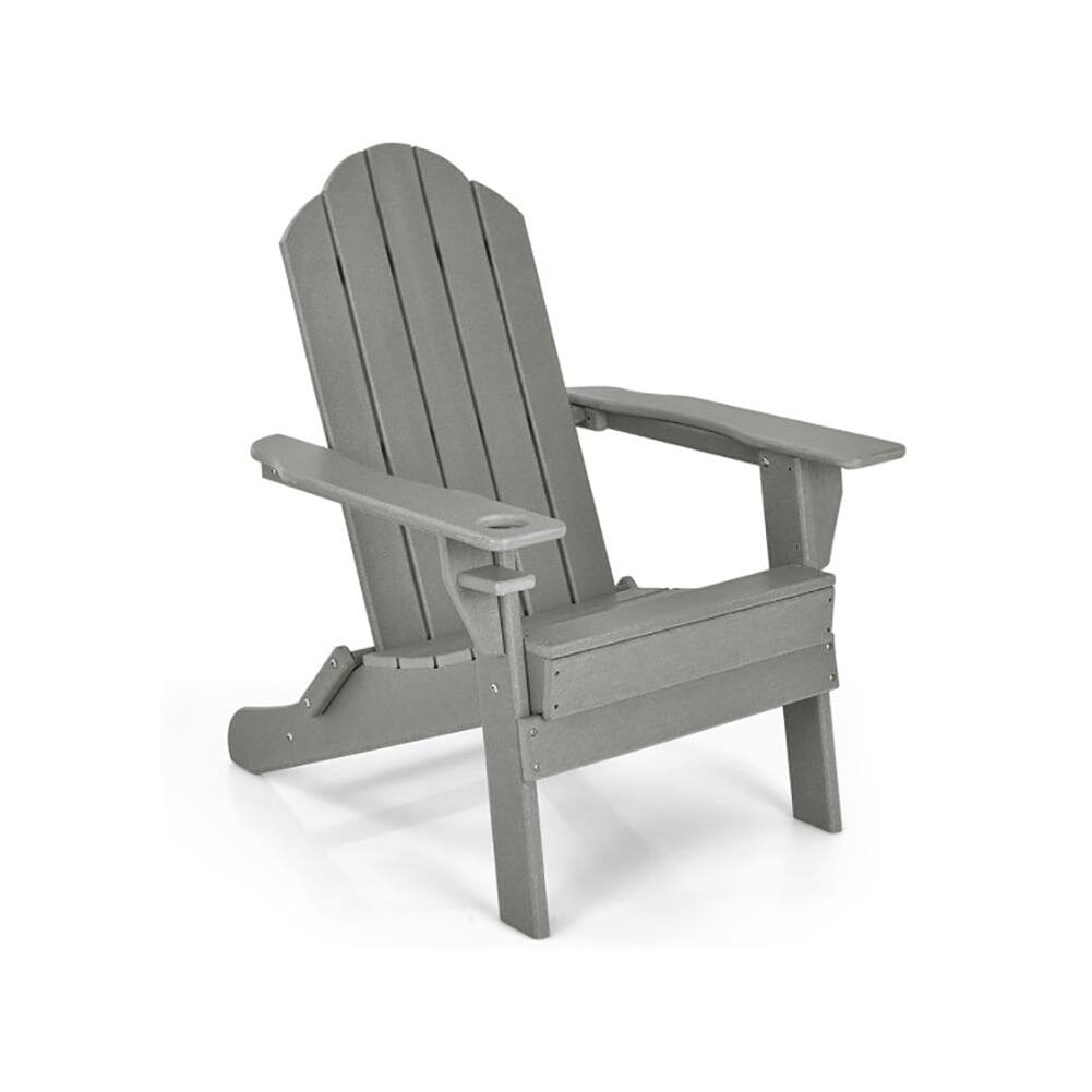 Alt View 2. Kadyn - Folding Adirondack Chair, Foldable Weather Resistant Patio Chair with Built-in Cup Holder,Patio Chairs-Gray - Gray.