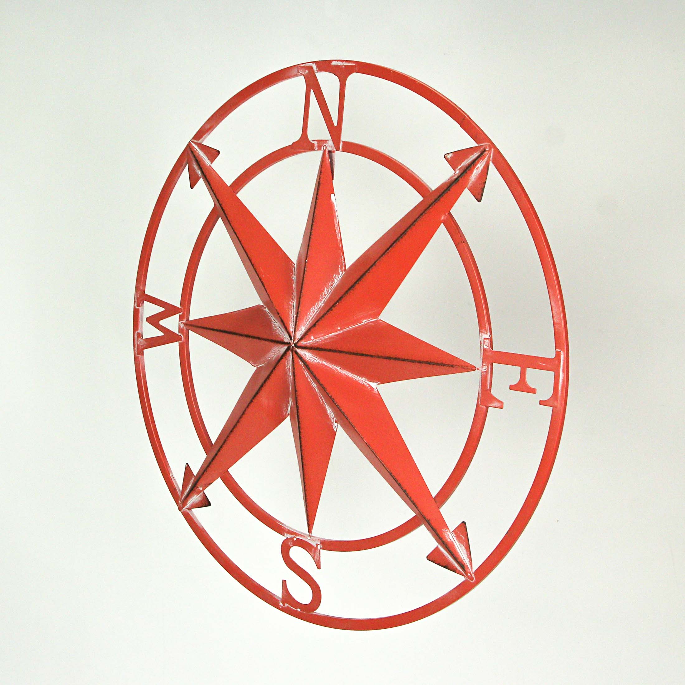 Alt View 1. Zeckos - 20 Inch Distressed Metal Compass Rose Nautical Wall Decor Indoor Outdoor, Coral - Coral.