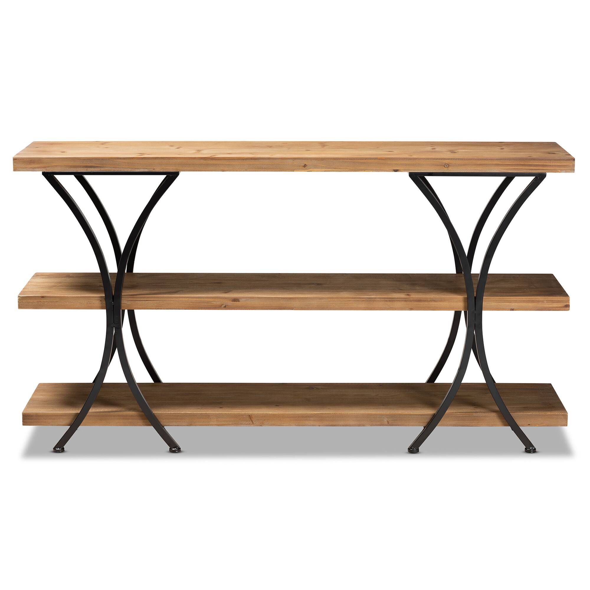 Angle. Baxton Studio - Terrell Modern Rustic and Industrial Finished Wood and Finished Metal Console Table - Natural Brown/Black.