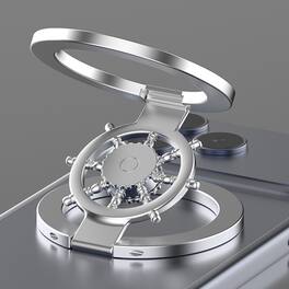 Dteck - Foldable Magnetic Phone Stand Holder for Apple iPhone, Metal Double Axis Ring Kickstand with Fingertip Helm Gyroscope - Silver