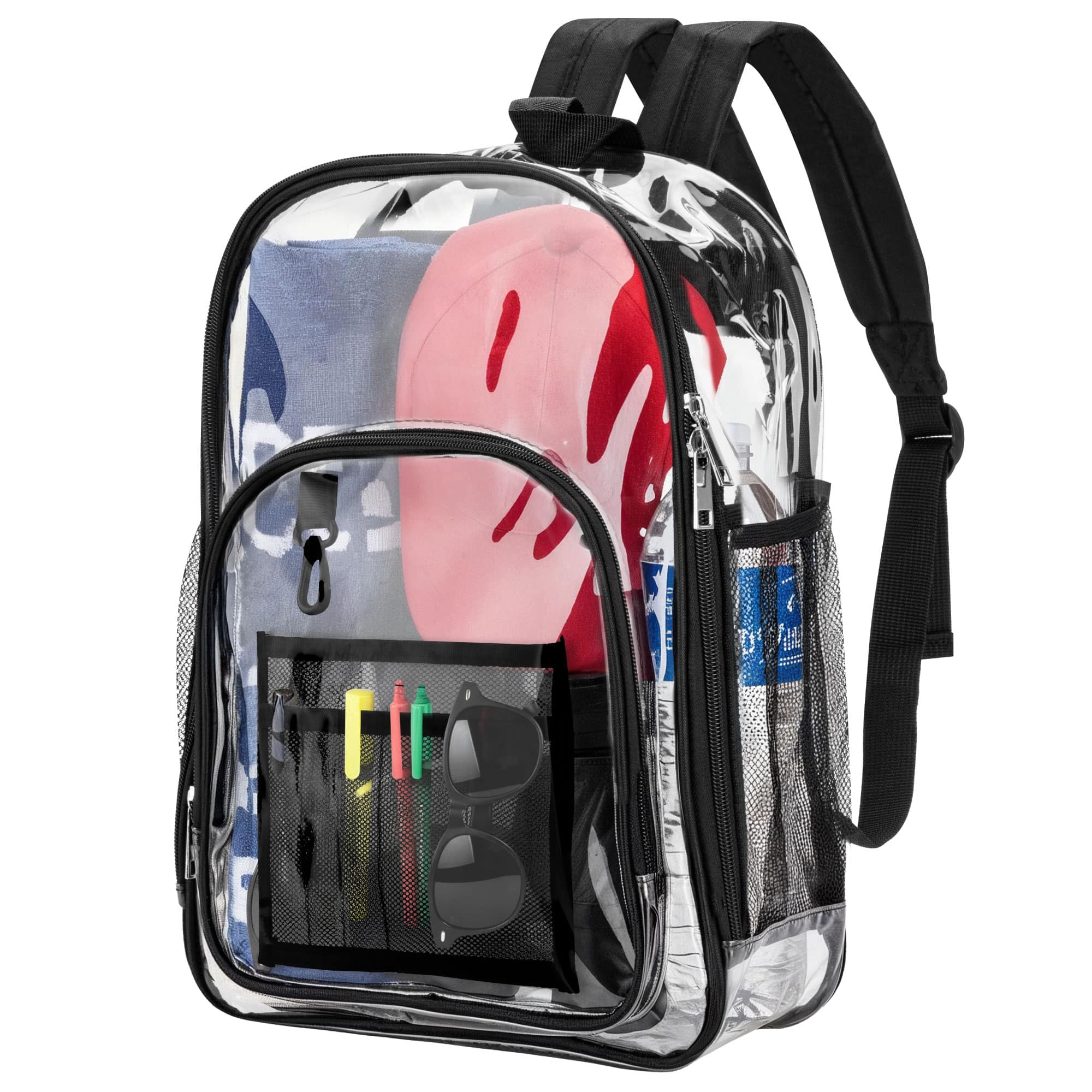 Garnen - 17" Clear Backpack for Stadium Events School Work Zip Closure Transparent Bag Clear Stadium Backpack See Through Bag - Black