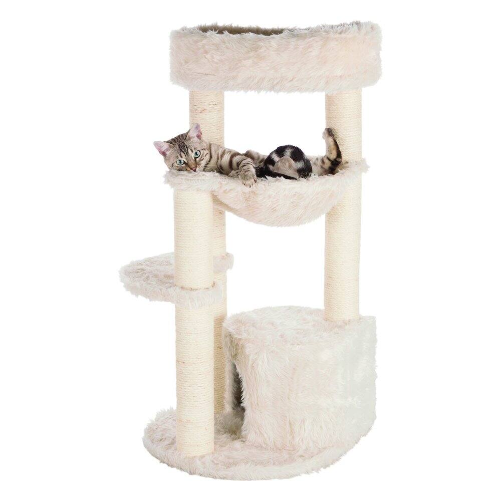 Left. TRIXIE - Baza Junior Jute & Plush 3-Level 39" Cat Tower, Scratching Posts and Condo - Cream.