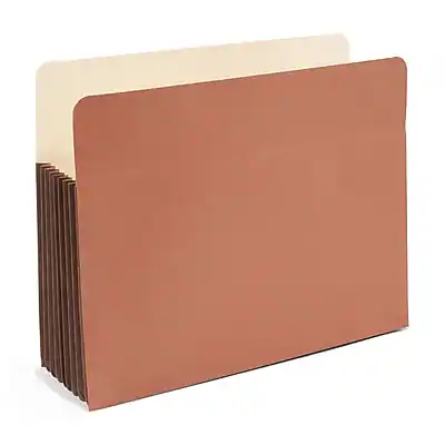 Front. Staples - Reinforced File Pocket, 7" Expansion, Letter Size, Brown, 5/Box - Brown.