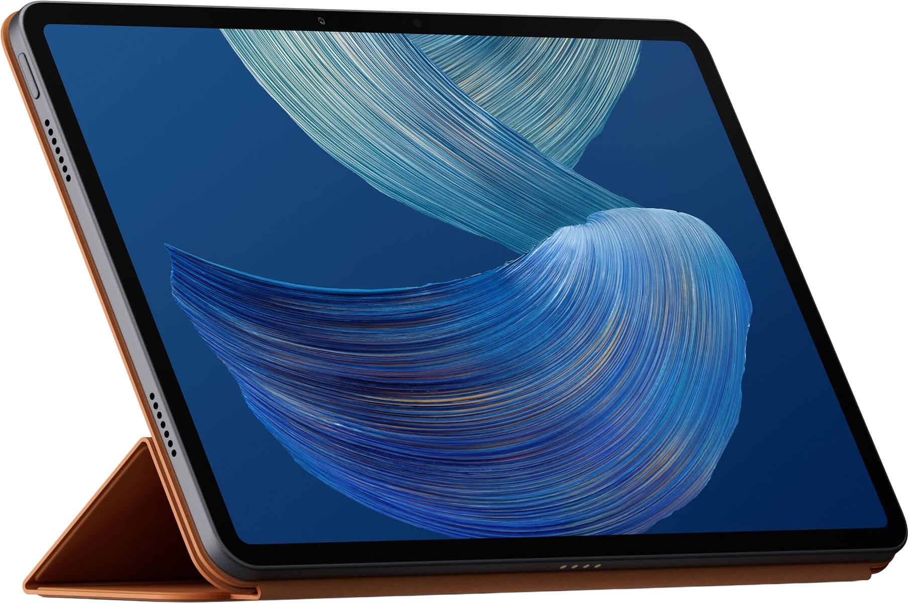 Angle. Amazon - Amazon Alexa Tablet 12 Pro Plant-Based Leather Folio Cover – protect sustainably with a magnetic snap-on design - Caramel.