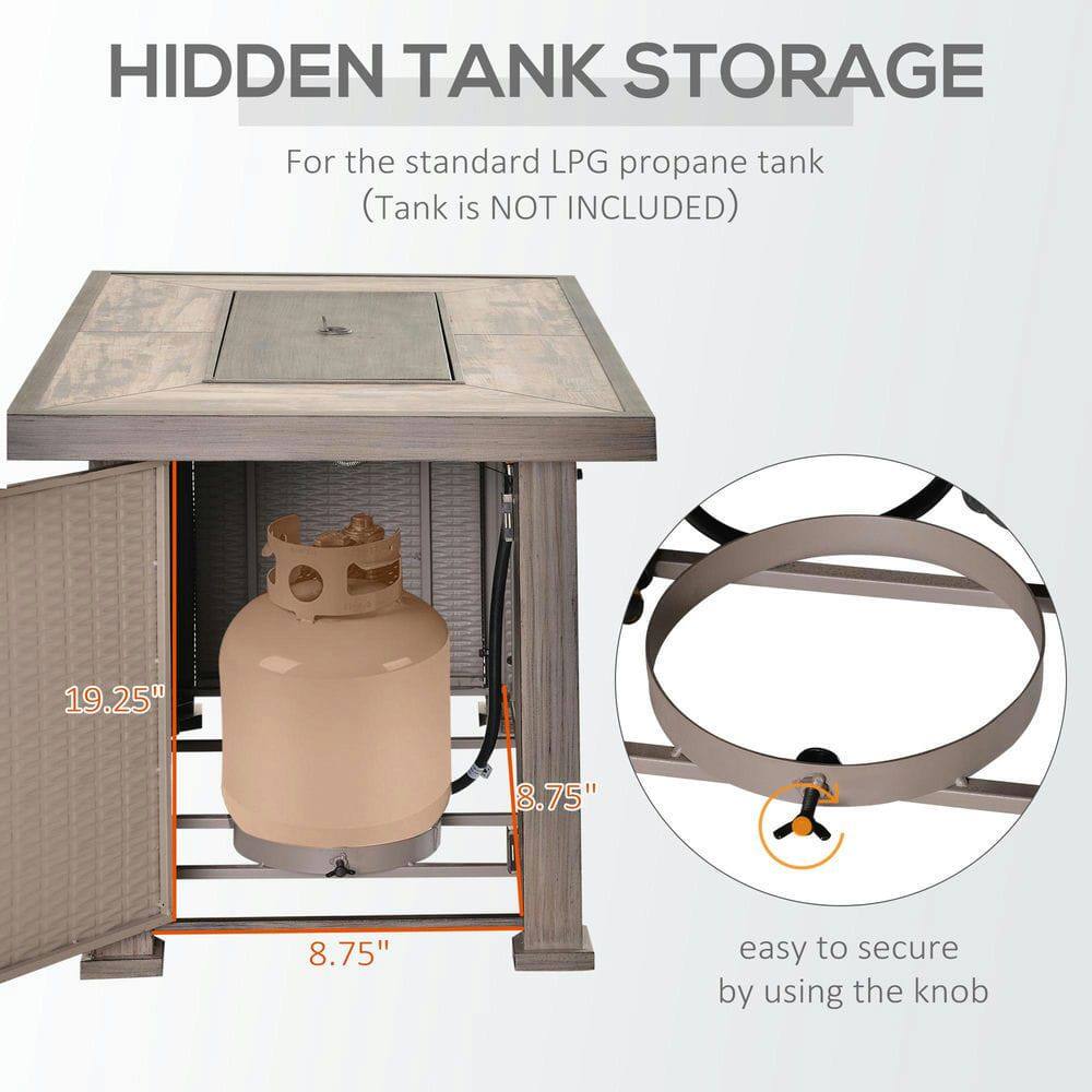HIDDEN TANK STORAGE

For the standard LPG propane tank (Tank is NOT INCLUDED)

19.25" x 8.75" x 8.75"

easy to secure by using the knob