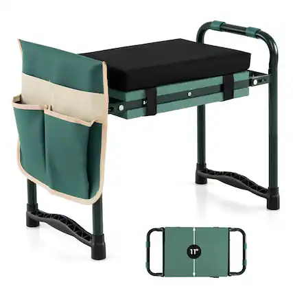 Front. Costway - Costway Garden Kneeler and Seat, Foldable Gardening Stool with Wide EVA Foam Padding - Green+Black.