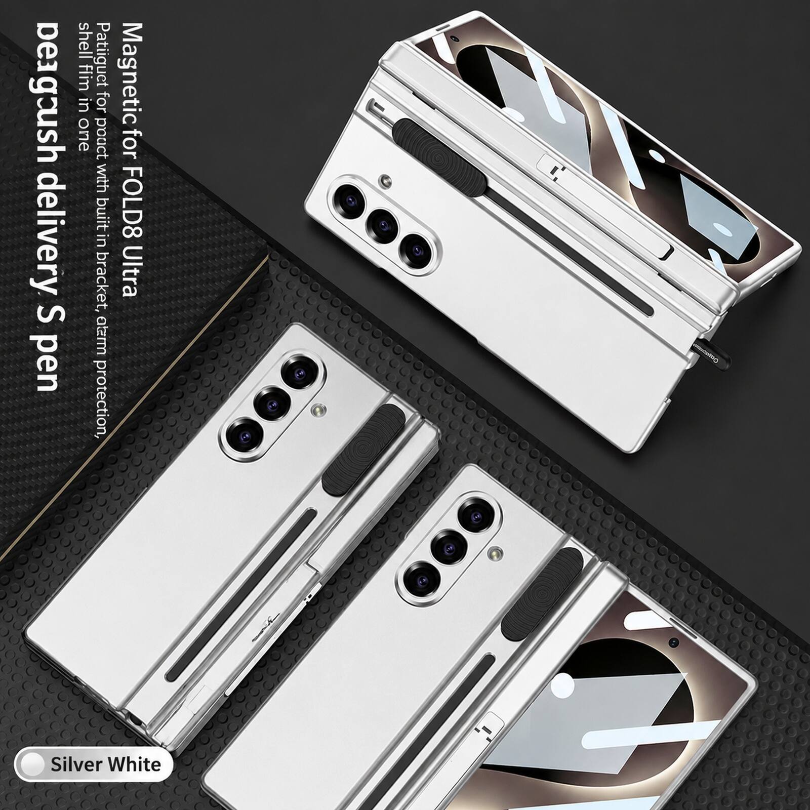 Magnetic shell for FOLD8 Ultra, built-in bracket, Ultra S pen protection, deagush delivery in one pocket, Silver White