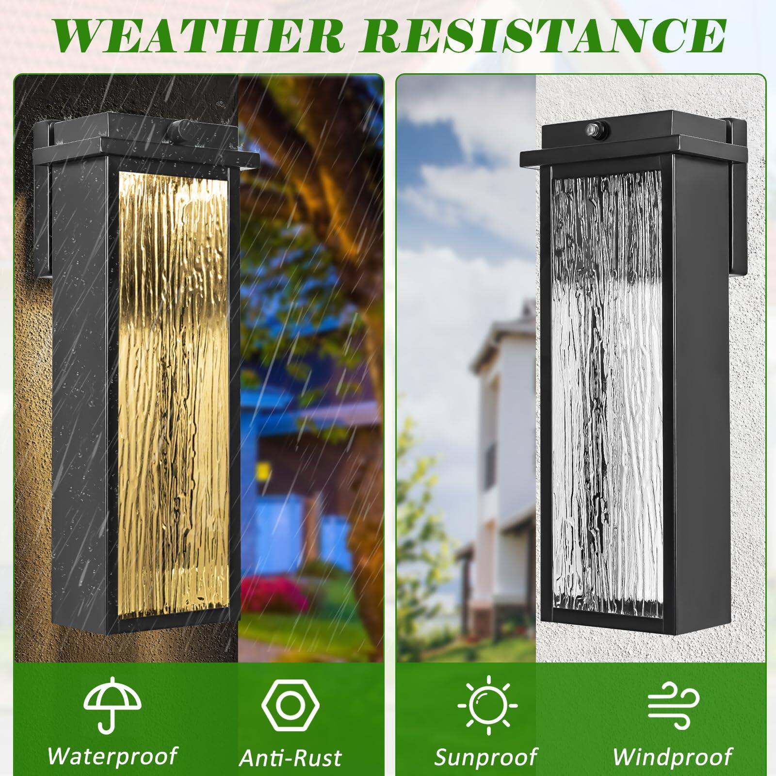 WEATHER RESISTANCE

- Waterproof
- Anti-Rust
- Sunproof
- Windproof