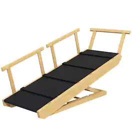 Pawhut - Ramp, Adjustable Height Pet Steps - Natural Wood