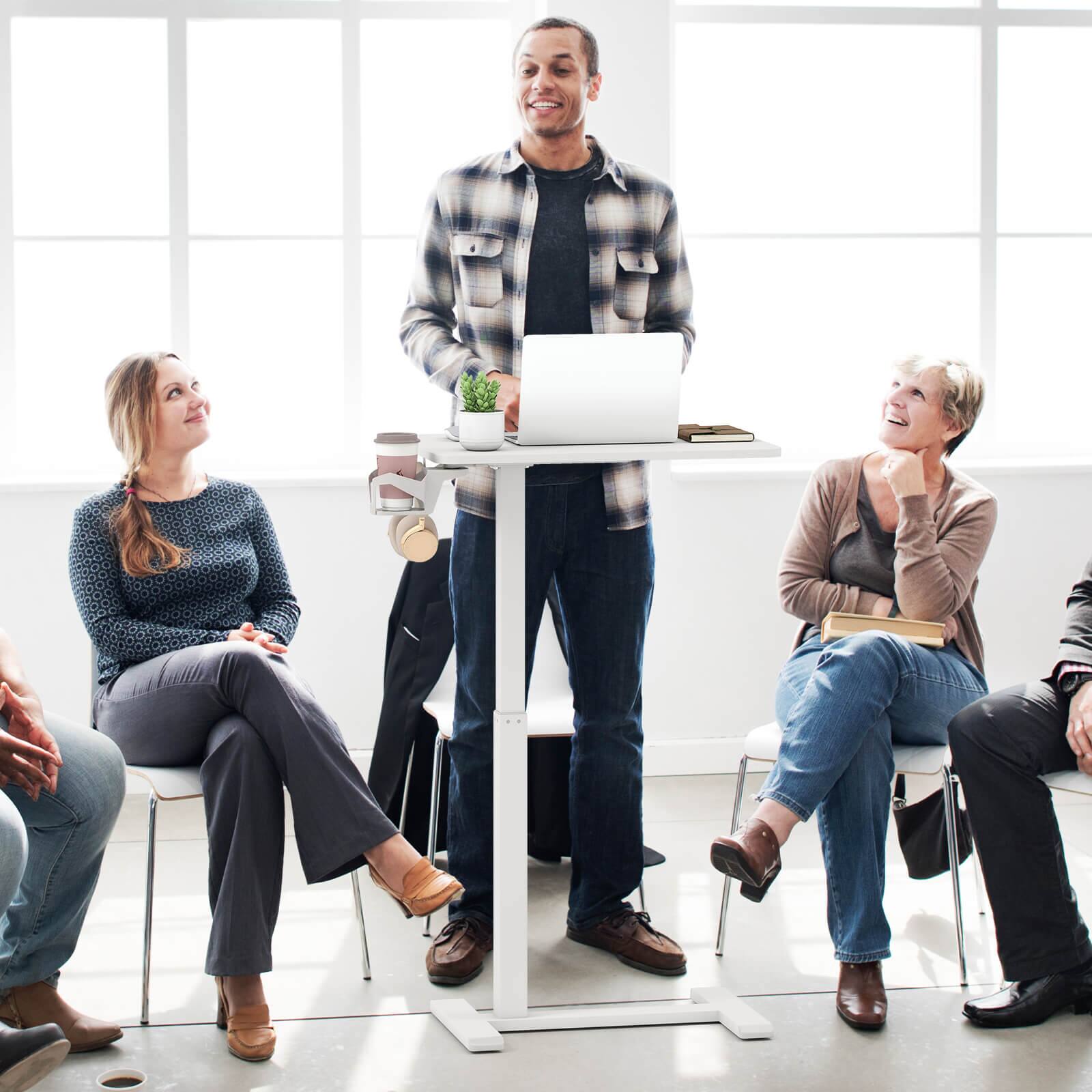 Alt View 4. Costway - Costway C Shaped Side Table Height Adjustable Overbed Bedside Table with Hook & Cup Holder - White.