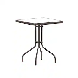 Emma + Oliver - 23.5" Square Tempered Glass Metal Table with Smooth Ripple Design Top - Clear Top/Bronze Frame