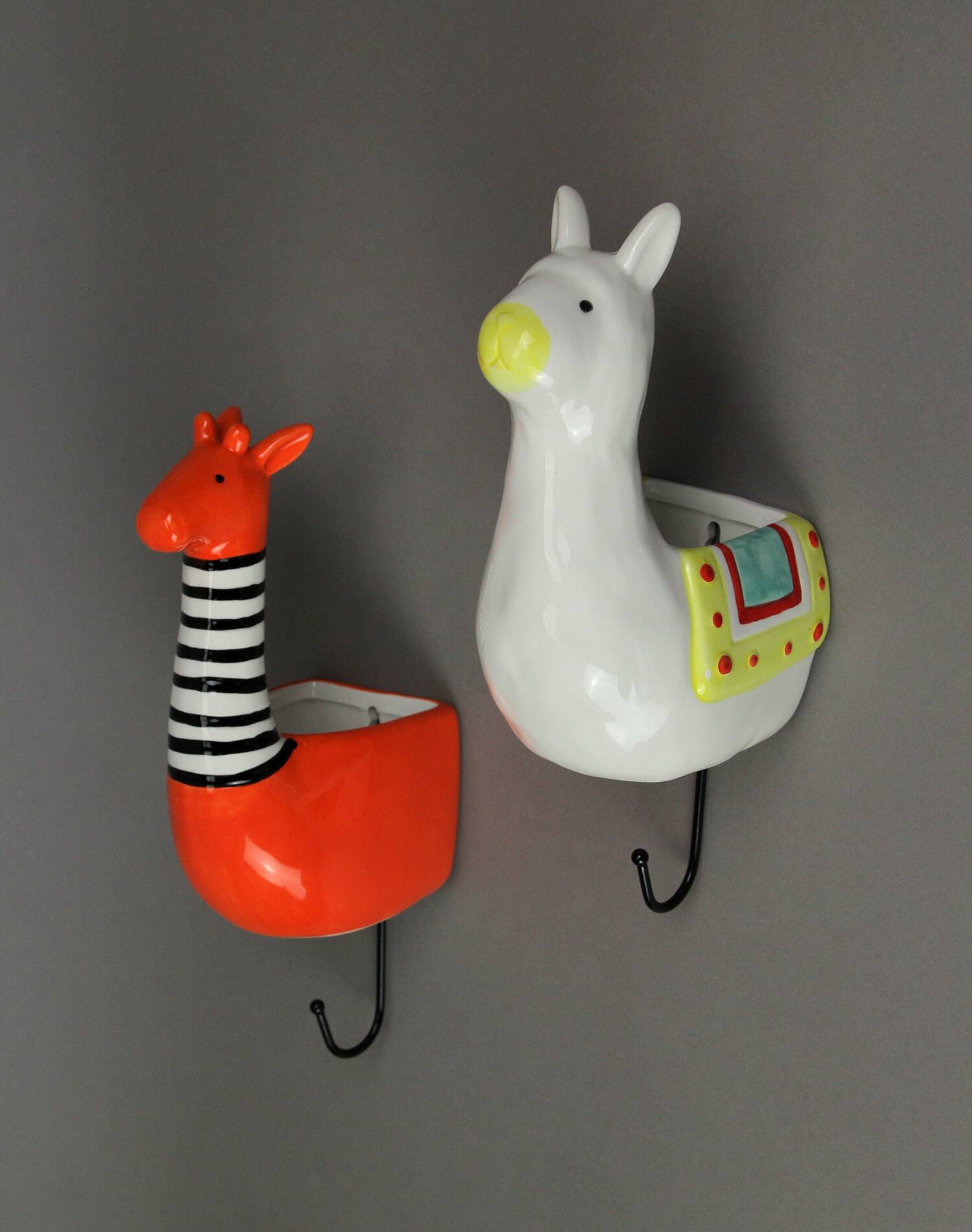 Alt View 1. Transpac - Set of 2 Llama & Giraffe Ceramic Wall Hanging Succulent Planters Decorative Pots - Multicolored.