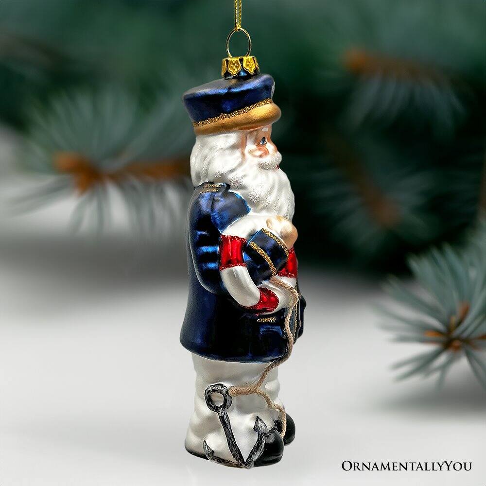 Alt View 1. OrnamentallyYou - Santa the Ship Captain Glass Ornament Gift for Boat Commander of the Seas - Multi-colored.