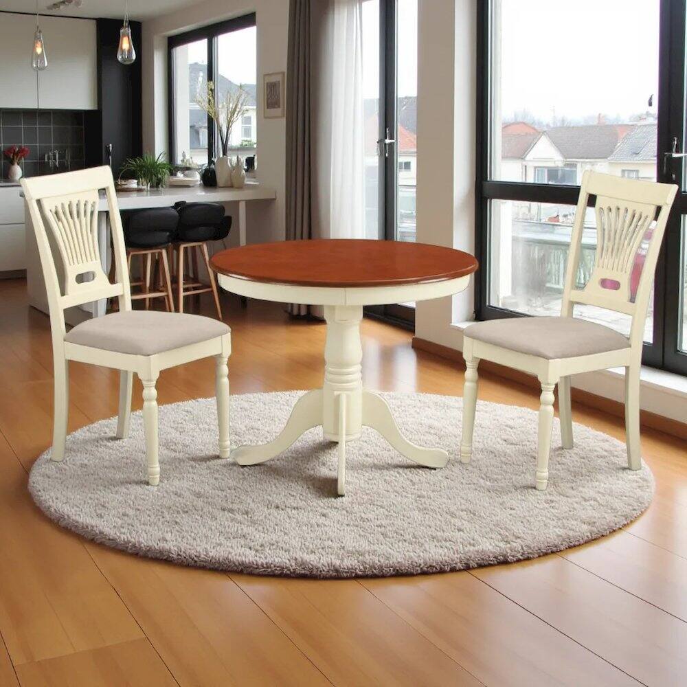 Left. FurniFact - Elegant 3-Piece Dining Table Set – High Top Table & Chairs - Buttermilk & Cherry.