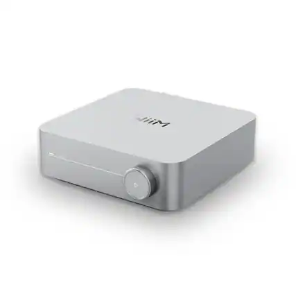 Front. WiiM - WiiM Amp Multiroom Streaming Amplifier with AirPlay, Google Cast, Alexa, Voice Control, Silver.