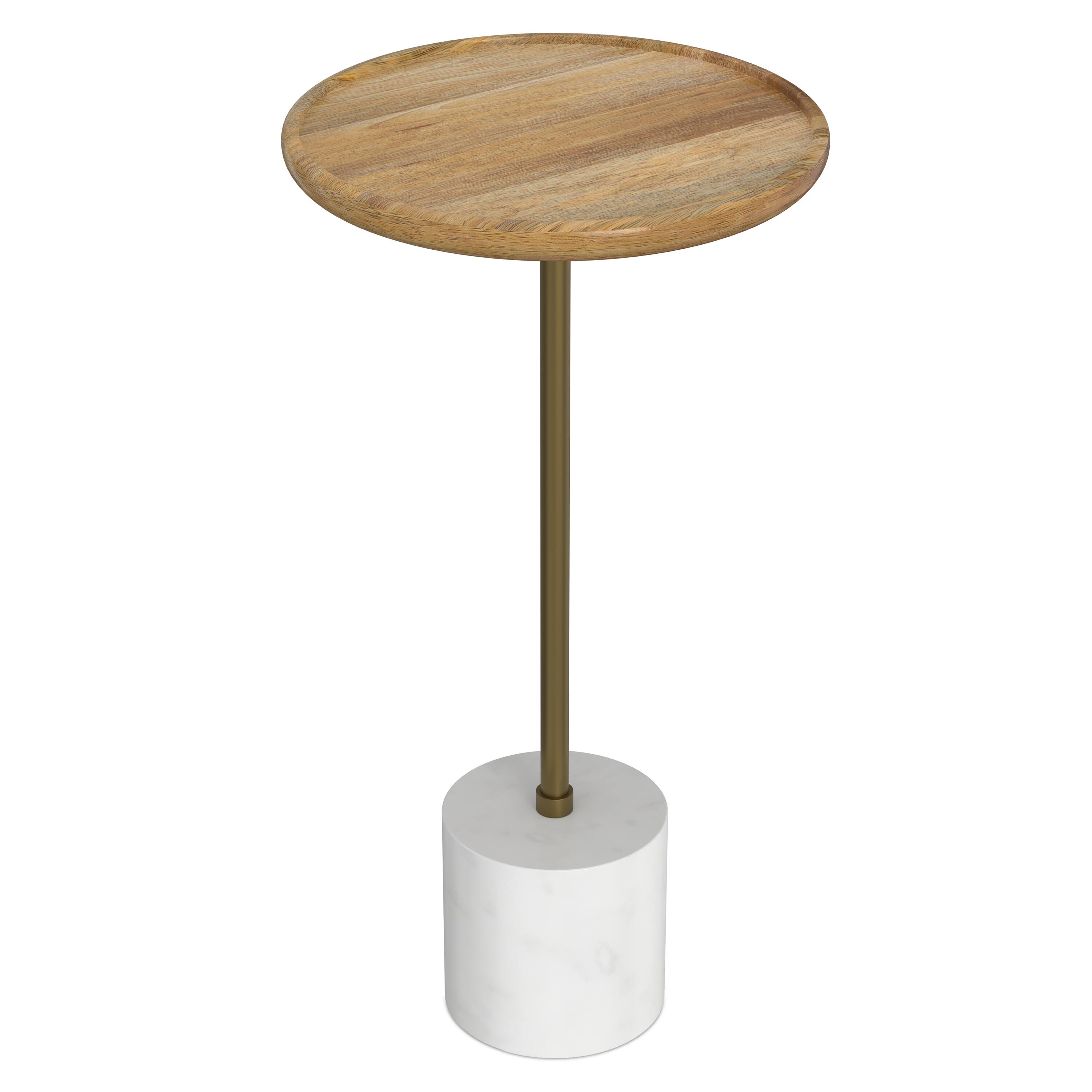 Alt View 2. Simpli Home - Turner 12 inch Wide Solid Mango/Genuine Marble/Iron Modern End Table in Natural/Antique Brass/White - Natural, Antique Brass.