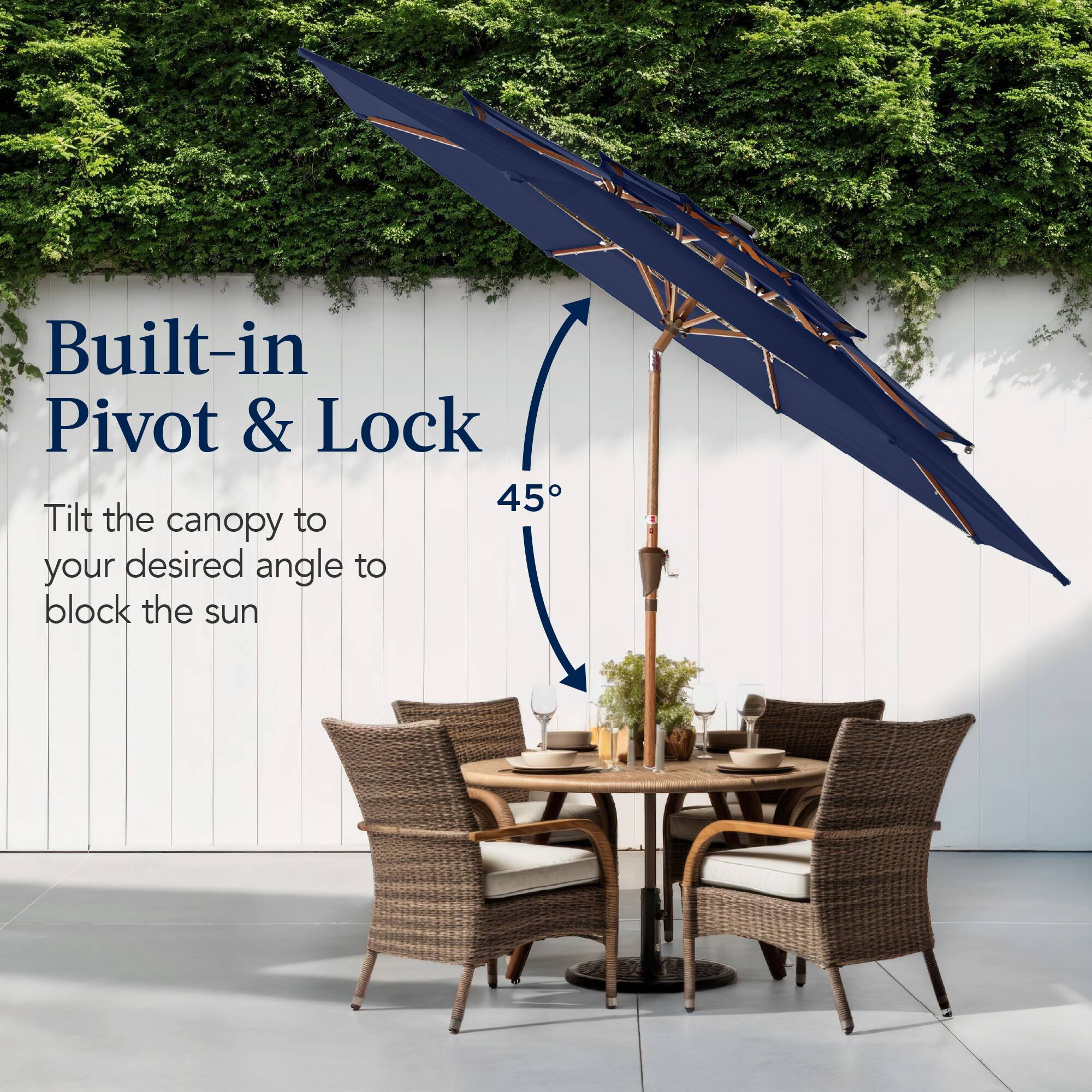 Built-in Pivot & Lock

Tilt the canopy to your desired angle to block the sun.
