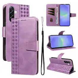 Dteck - For Samsung Galaxy A17 5G Shockproof Leather Folio Kickstand Card Slots Wallet Case with Strap - Purple