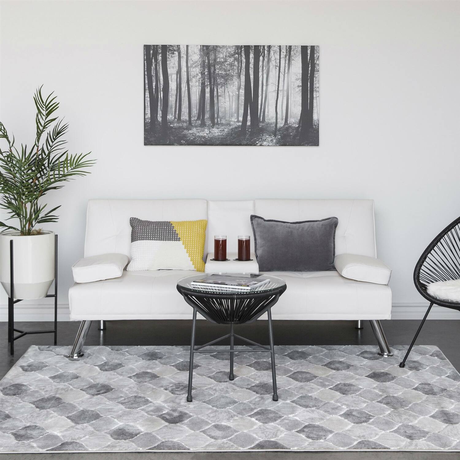 Angle. Hivvago - White Faux Leather Convertible Sofa Futon with 2 Cup Holders - white.