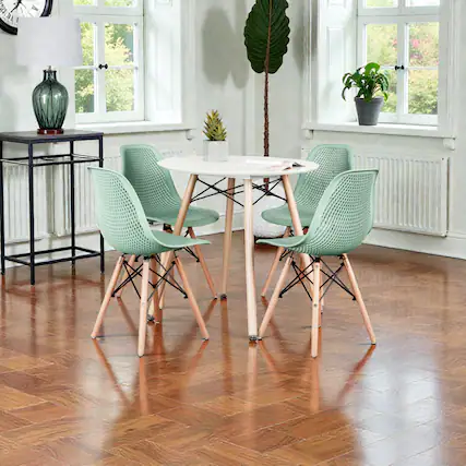 Front. Hivvago - Set of 4 Sleek Plastic Chairs with Wood-Leg Construction - Green.