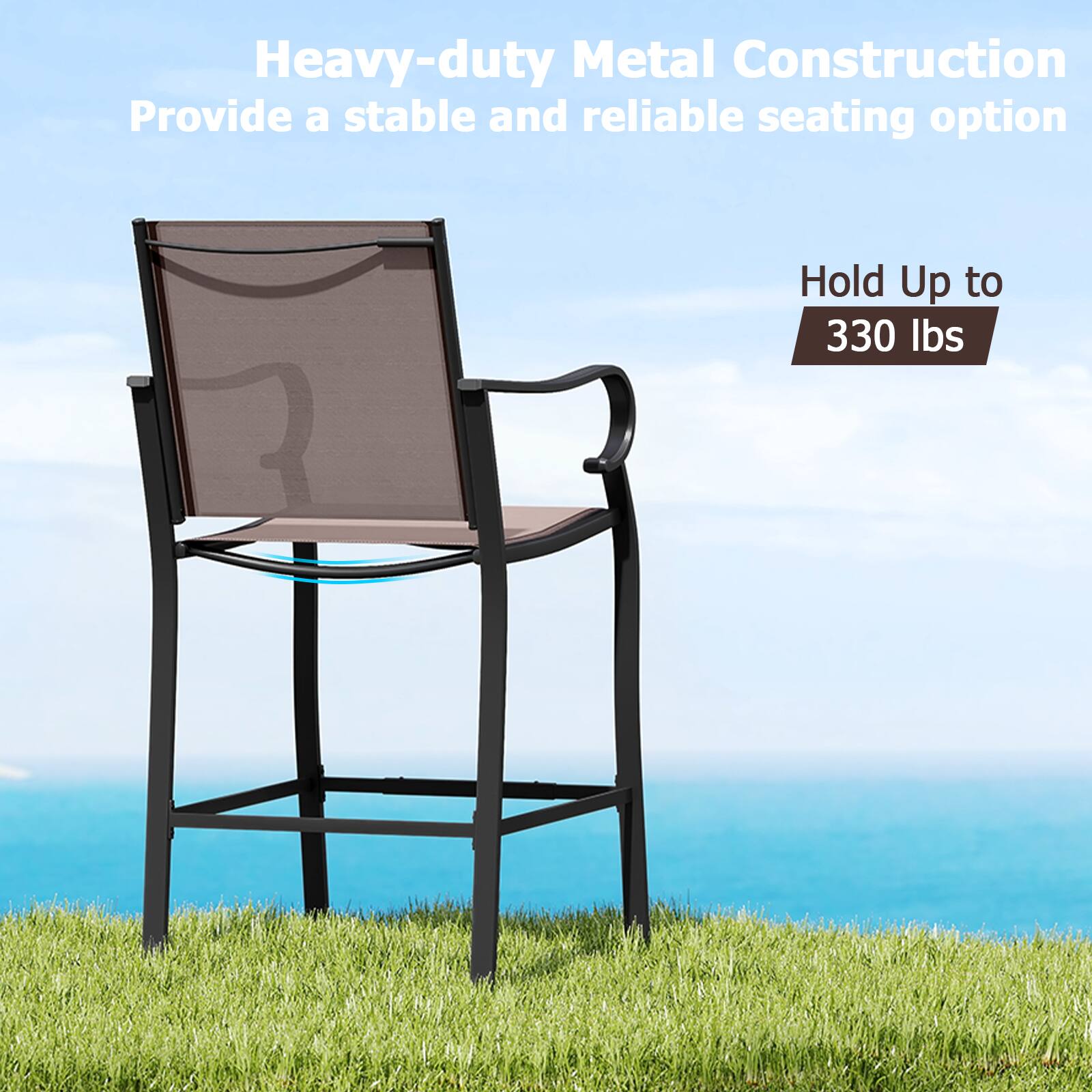 Heavy-duty Metal Construction provides a stable and reliable seating option. It holds up to 330 lbs.