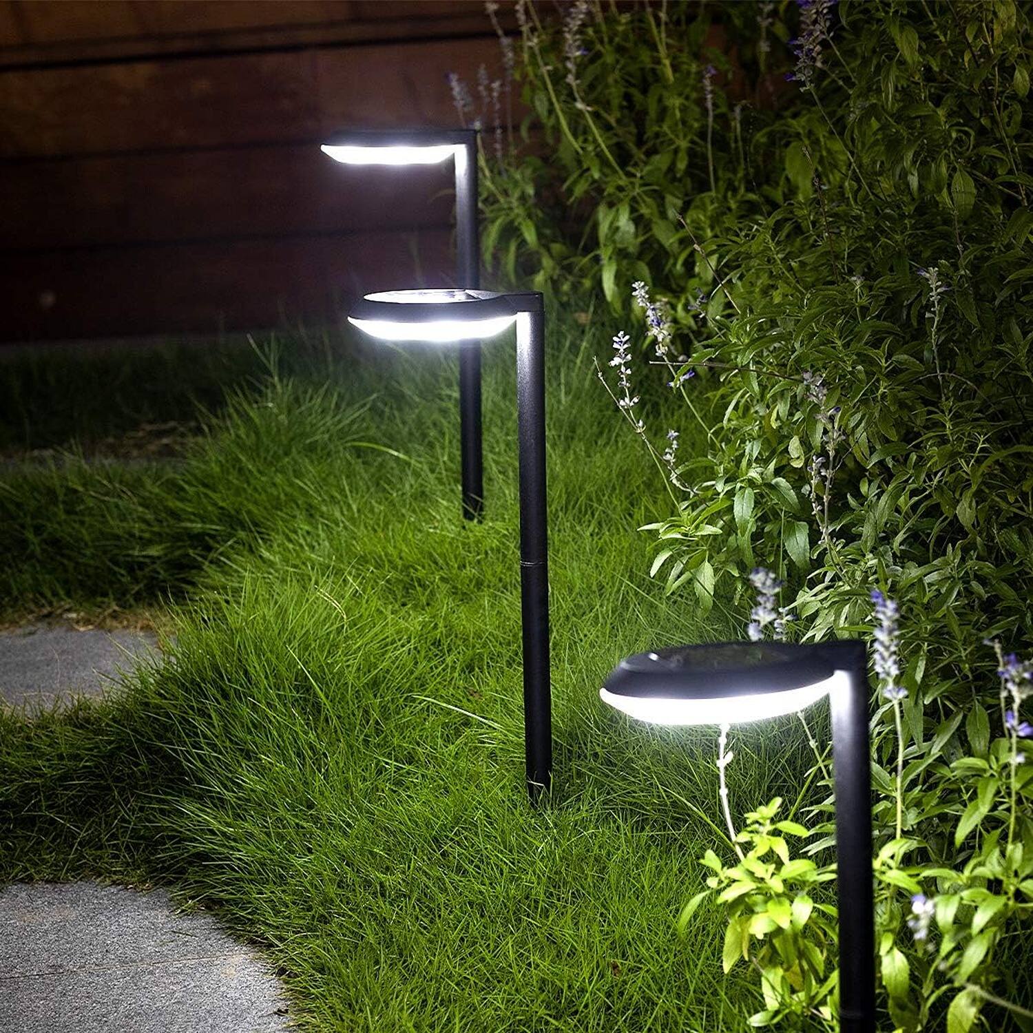 MOSZAR LLC - Outdoor Solar Path Lights, 4 Pack Waterproof LED Garden Pathway Lighting for Patio, Driveway, Backyard - Black