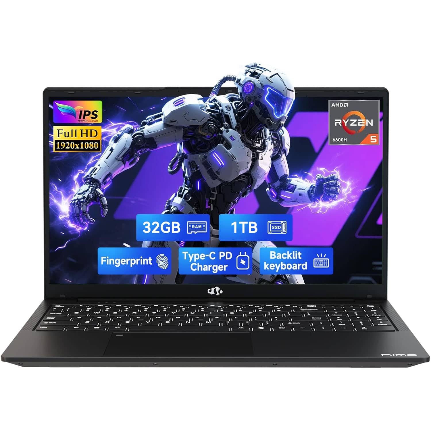 nao② NIMO 15.6 Gaming Laptop AMD Ryzen 5 6600H 6 Cores 32GB DDR5 RAM