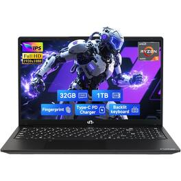 NIMO - 15.6 Gaming Laptop AMD Ryzen 5 6600H 6-Cores 32GB DDR5 RAM 1TB SSD 4.5GHz - Black