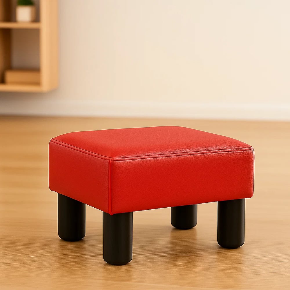 Hivvago - Compact Rectangular PU Leather Ottoman Footstool with Padded Seat - Red