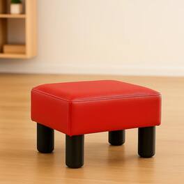 Hivvago - Compact Rectangular PU Leather Ottoman Footstool with Padded Seat - Red
