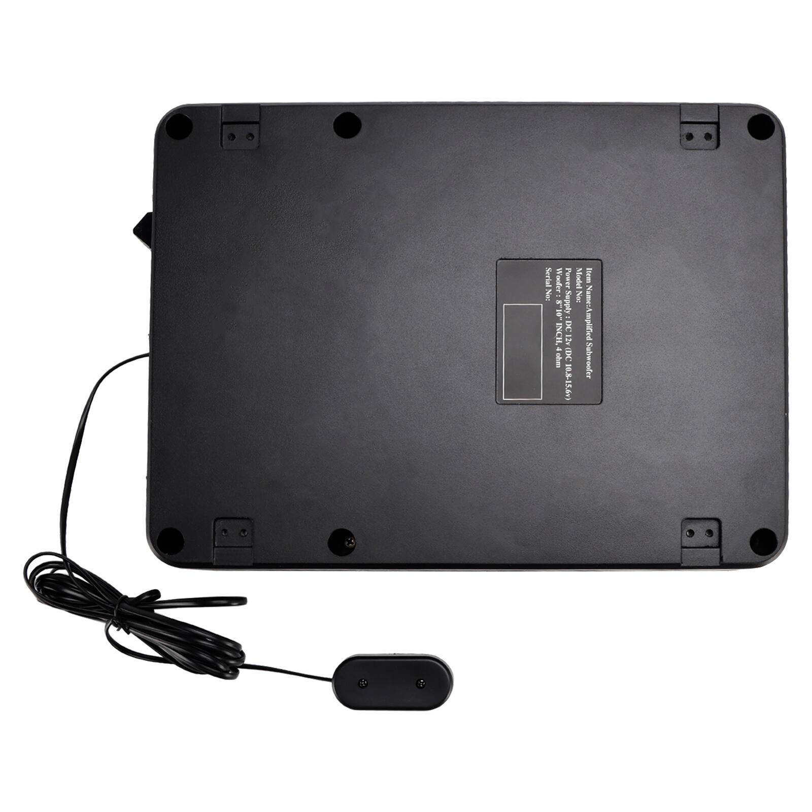 Serial: Woofer Pusrer  
Model: Hew f Nee YameA  
Supply: DC  
Amplified INCH ohen 12w IDC.  

Name: Amplified Subwoofer  
10.5-15.60