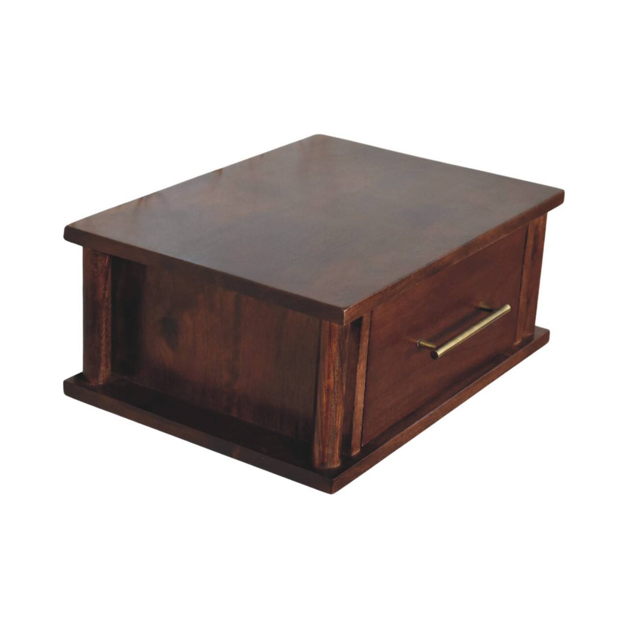 Alt View 2. Artisan Furniture - Artisan Furniture Solid Wood Wall-Mounted Bedside with Brass Handle, 1 Drawer, Dark Brown - Dark brown.