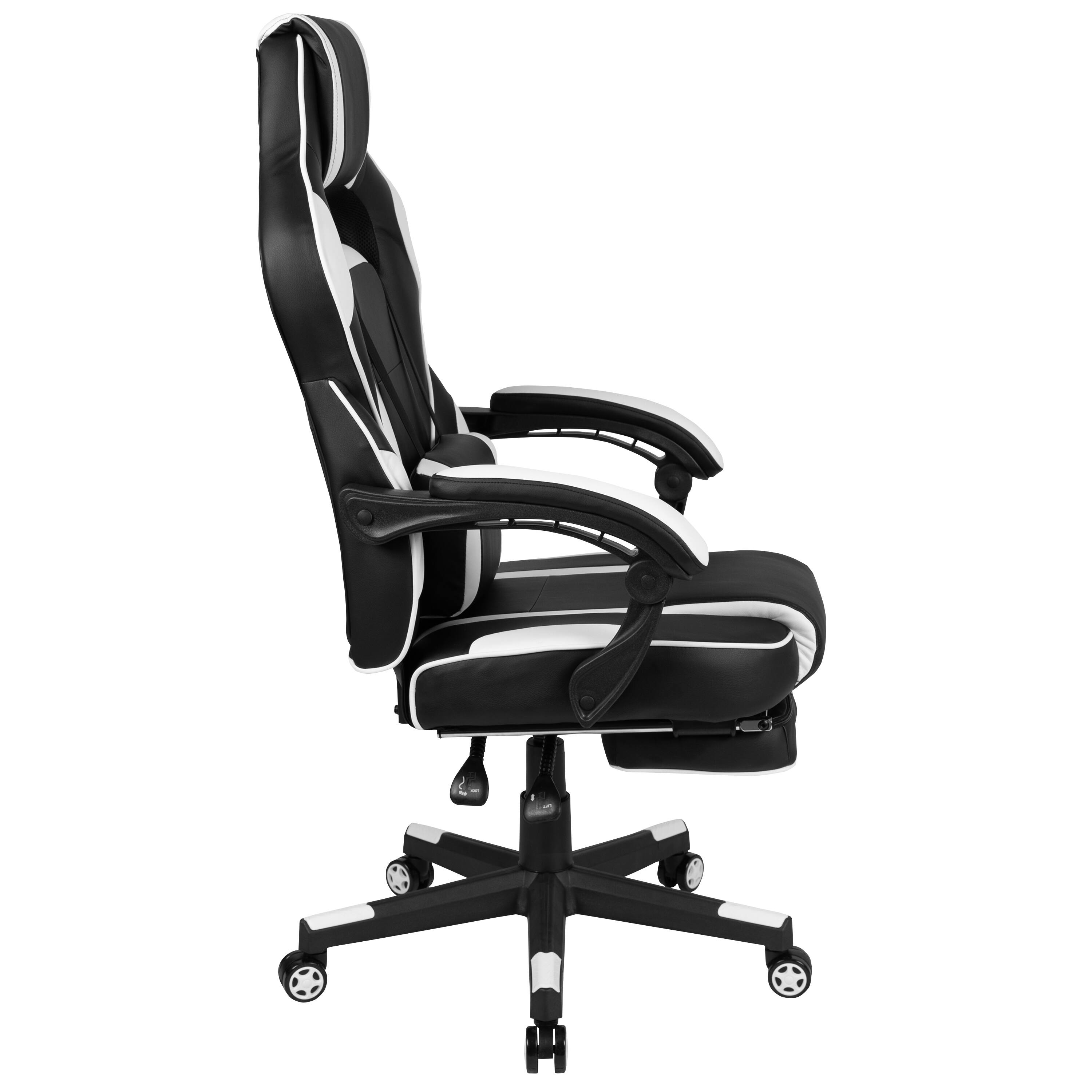 Alt View 7. Emma + Oliver - Ergonomic Gaming Chair -Recline Back/Arms, Footrest, Massaging Lumbar - Black with White Trim.