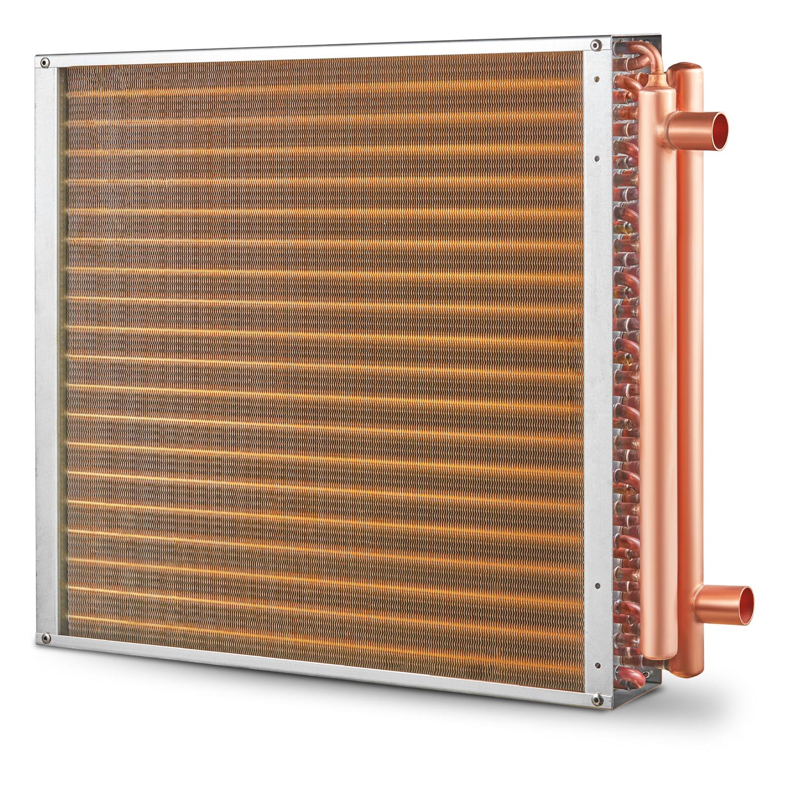 Alt View 5. VEVOR - Heat Exchanger Water to Air, 20"x 20" with 3-Row 3/8" Copper Ports, 242 Aluminum Fins Heat Exchanger for Outdoor Wood - Gold.