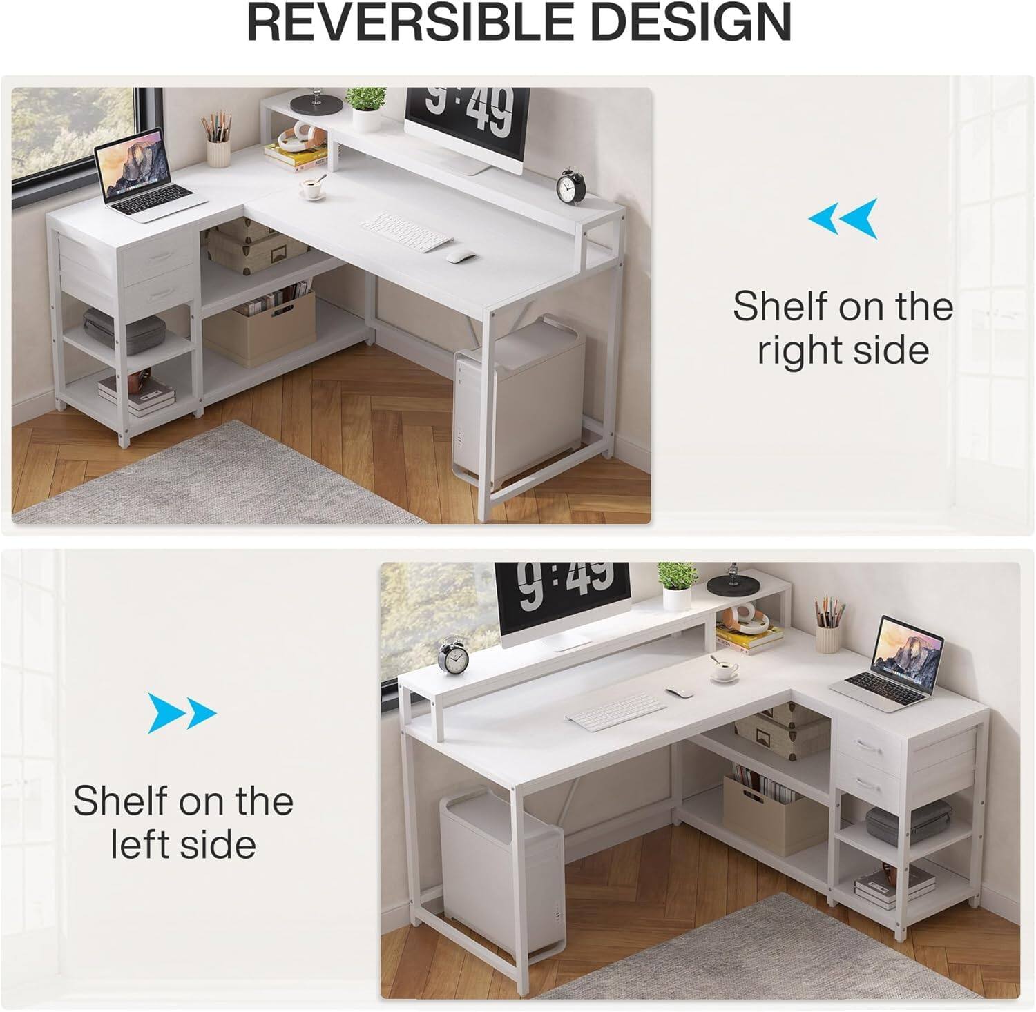 REVERSIBLE DESIGN

Shelf on the right side

Shelf on the left side