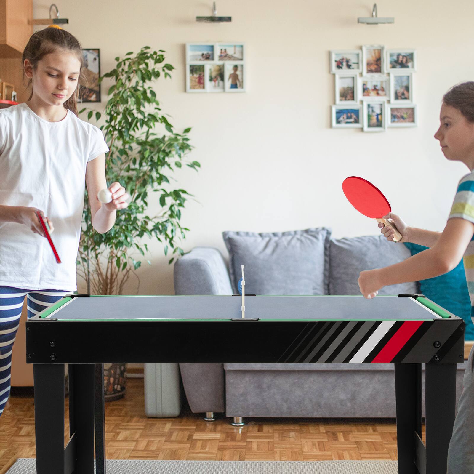 Alt View 11. Costway - 4-in-1 Combo Game Table 49" Foosball with Pool Billiards Air Hockey Table Tennis - Black.